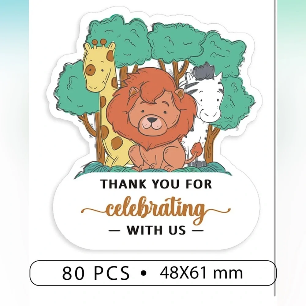 NWT (80) Jungle Animal Thank You for Celebrating with us Stickers